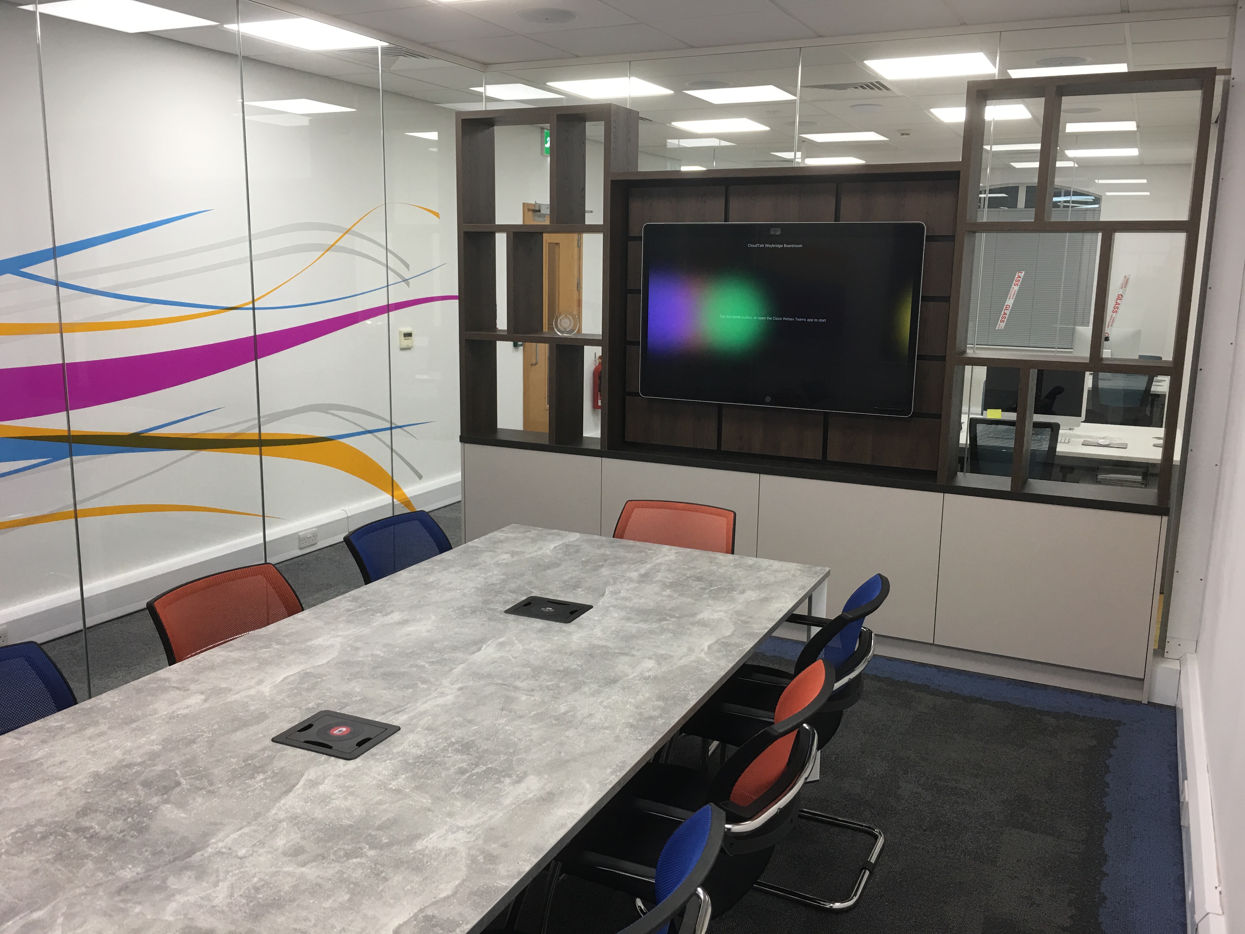 Modern meeting room with Webex video conferencing setup
